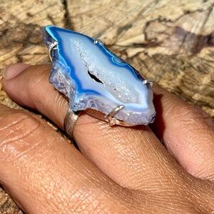 Blue Agate Geode Statement Ring - Women Jewelry Ring
